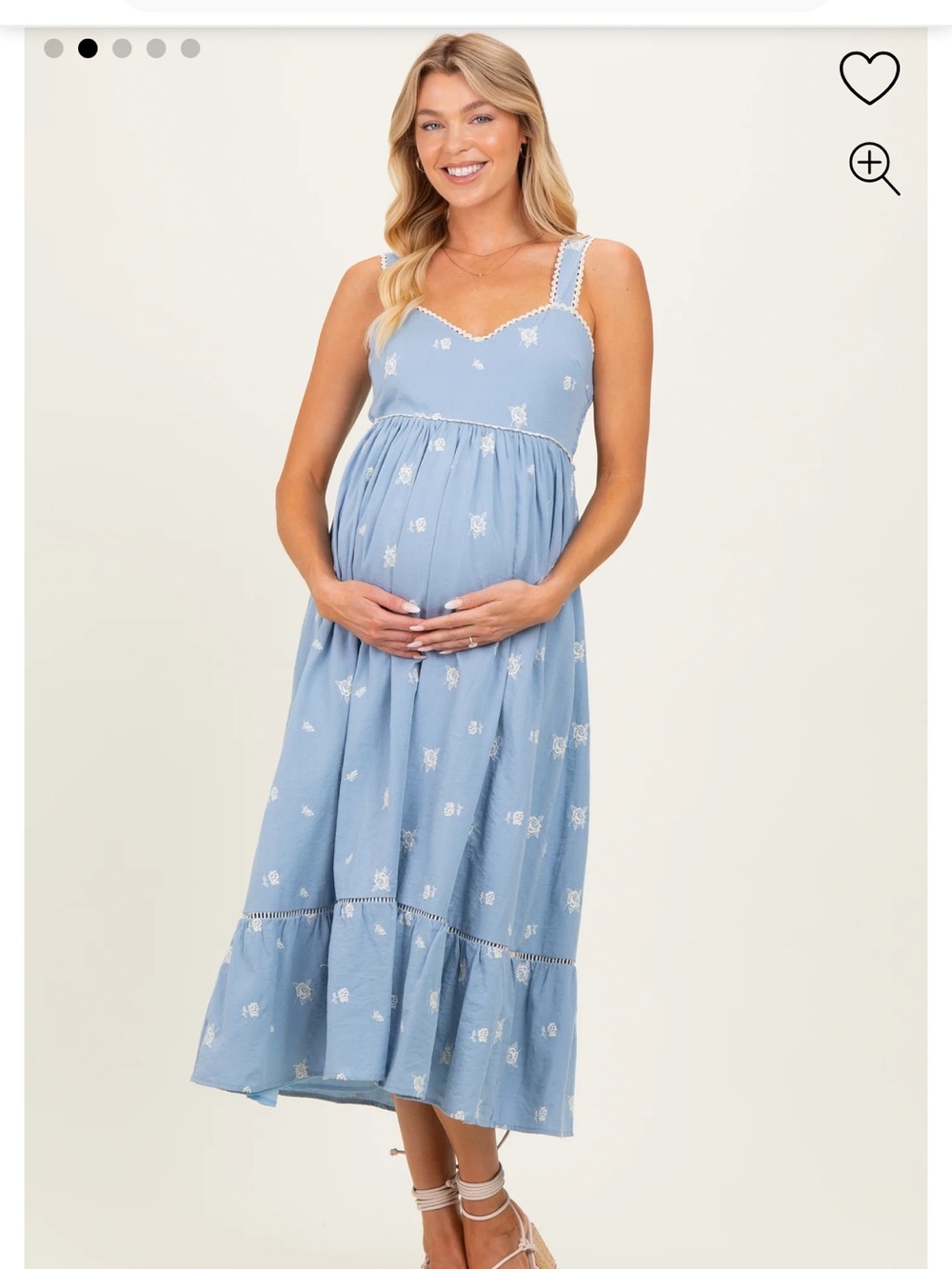 Pinkblush Maternity Light Blue Vintage Floral Smocked Maternity Midi dress - Picture 2 of 5